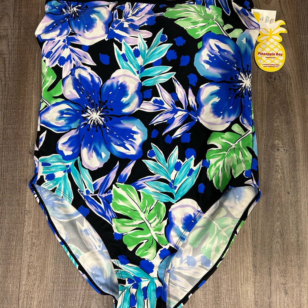Women's Blue Floral Swimsuit-16